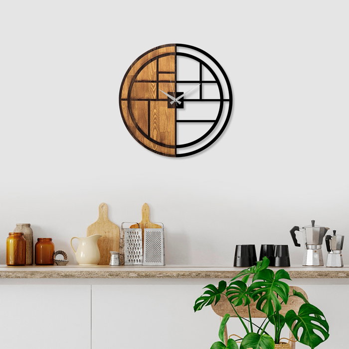 Wallity Reloj de pared decorativo de madera y metal Nogal y Negro Wallity Reloj de pared decorativo de madera y metal Nogal y Negro